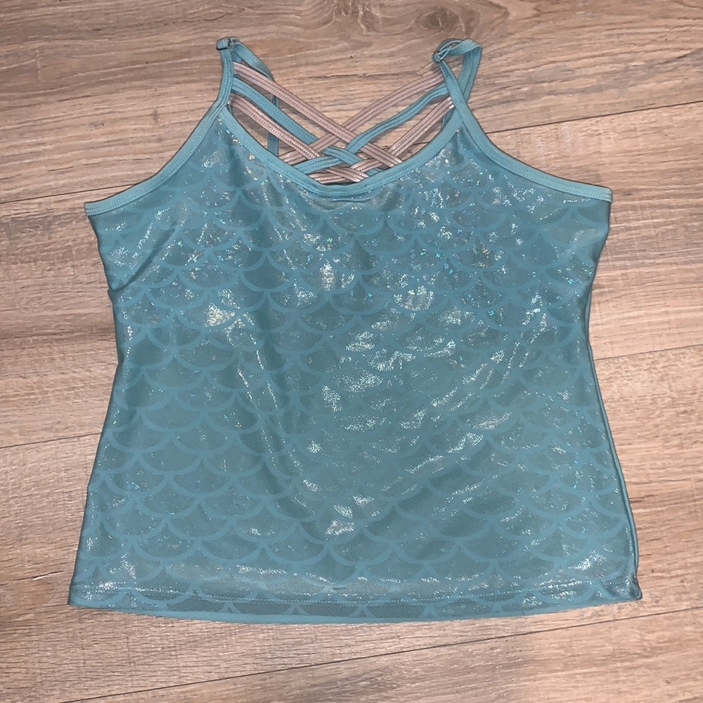 Free Country blue mermaid print girls 16 tankini swim suit top